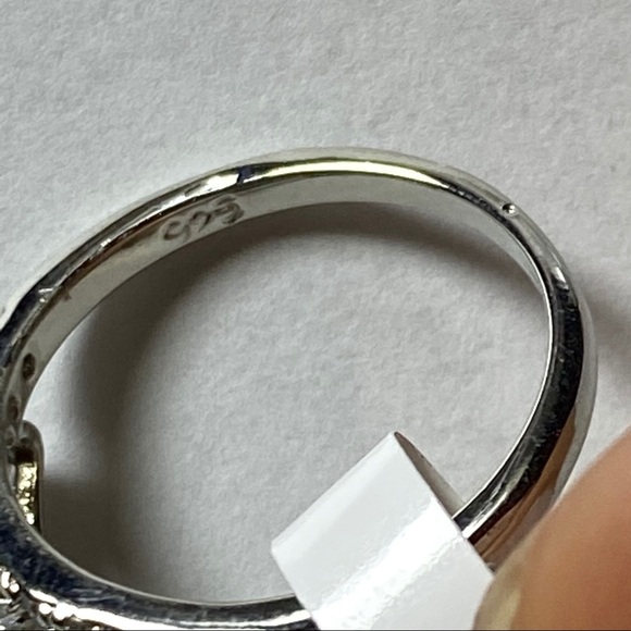 silver toned crown ring with aqua stones - Picture 2 of 3